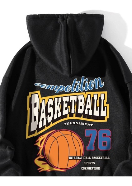 Basketball 76 Baskılı Ünisex Kapüşonlu Oversize Sweatshirt