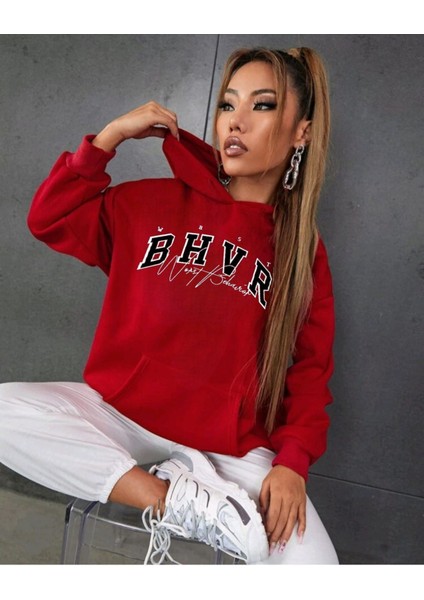 Bhvr Baskılı Ünisex Kapüşonlu Oversize Sweatshirt