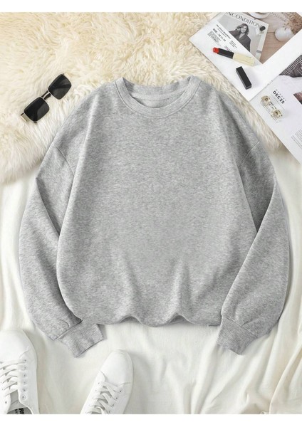 Köpek Dostu Baskılı Bisiklet Yaka Oversize Sweatshirt