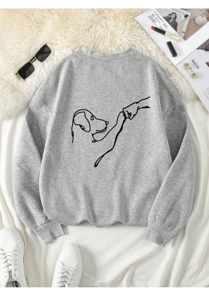 Köpek Dostu Baskılı Bisiklet Yaka Oversize Sweatshirt