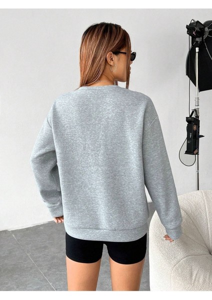 Especıally Tavşan Baskılı Bisiklet Yaka Ünisex Gri Oversize Sweatshirt fiyatları