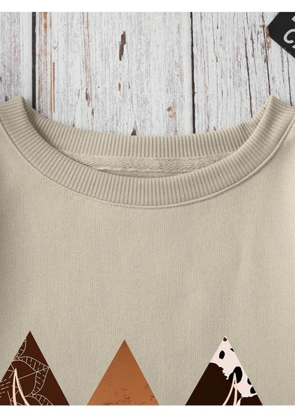 Unisex Bisiklet Yaka Baskılı Oversize Kesim Sweatshirt modelleri
