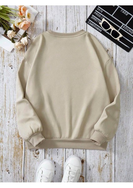 Unisex Bisiklet Yaka Baskılı Oversize Kesim Sweatshirt indirimleri