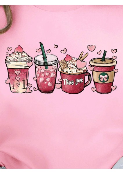 Coffee Baskılı Bisiklet Yaka Unisex Kadın Oversize Sweatshirt fırsatları