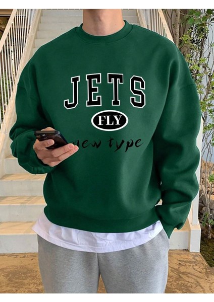 Jets Fly Bisiklet Yaka Ünisex Yeşil Oversize Sweatshirt