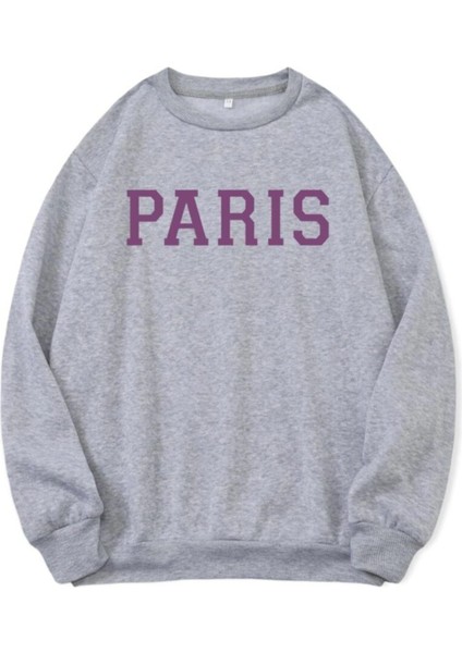 Kadın Paris Yazılı Gri Sweatshirt
