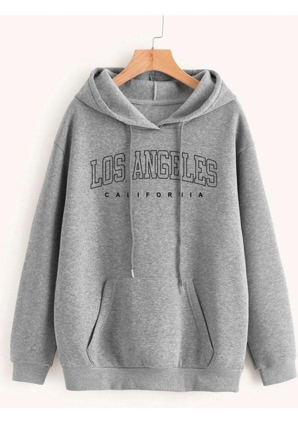 Los Angeles California Baskılı Ünisex Siyah Kapüşonlu Oversize Sweatshirt modelleri