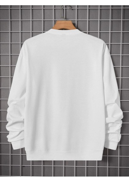Fermuarlı Bear Baskılı Bisiklet Yaka Ünisex Beyaz Oversize Sweatshirt fiyatları