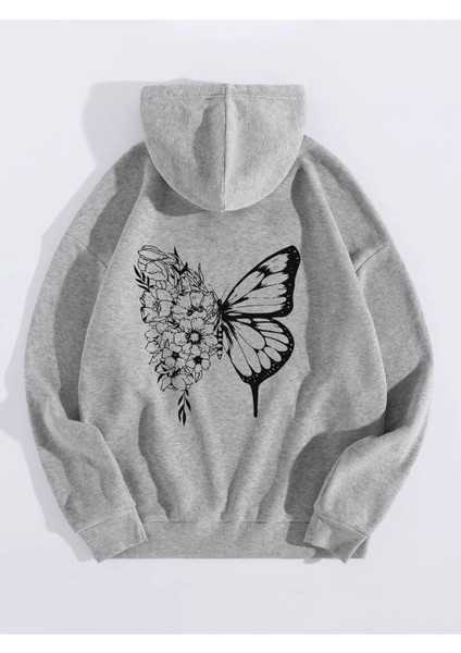 Kadın Oversize Floral Kelebek Baskılı Sweatshirt