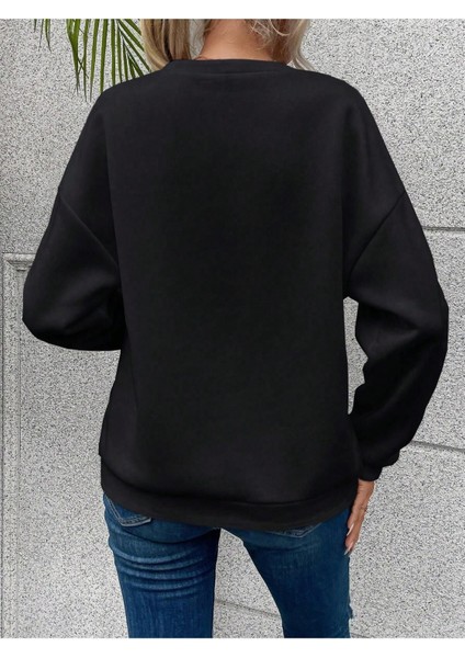 Kadın Tasarım Baskılı Oversize Bisiklet Yaka Sweatshirt fiyatları
