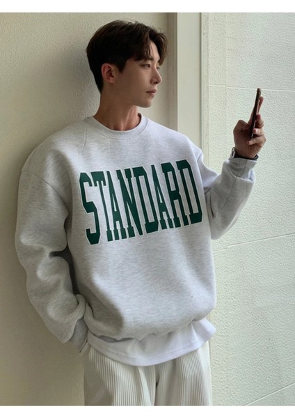 Standard Baskılı Bisiklet Yaka Oversize Sweatshirt
