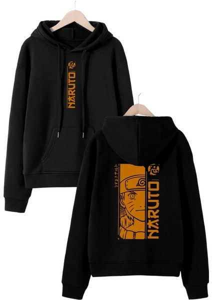 Naruto Anime Turuncu Baskılı Oversize Kapüşonlu Sweatshirt