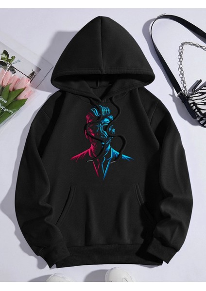 Unisex Neon Baskılı Oversize Kapüşonlu Sweatshirt