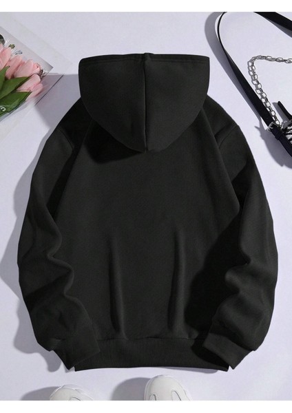 90's Baby Baskılı Ünisex Siyah Kapüşonlu Oversize Sweatshirt modelleri