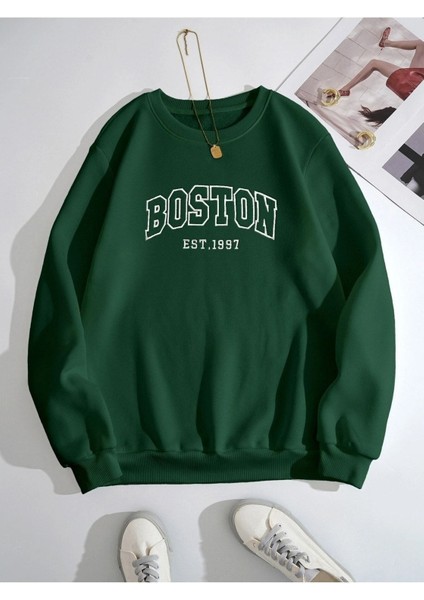 Baskılı Bisiklet Yaka Ünisex Oversize Sweatshirt