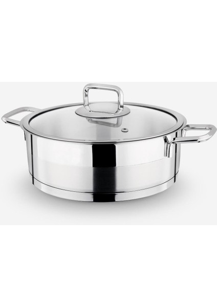 Silver 22 x 12 Çelik Tencere-Cam Kapaklı Basık Düz Gümüş Kulp LİNES-C-0011-1