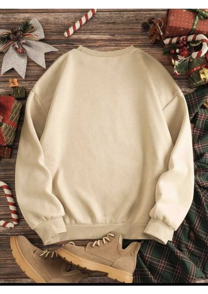 Noel Baba Baskıı Bisiklet Yaka Beyaz Ünisex Oversize Sweatshirt fiyatları