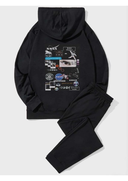 Nasa Patch Baskılı Kapüşonlu Sweatshirt ve Eşofman Altı Kombin
