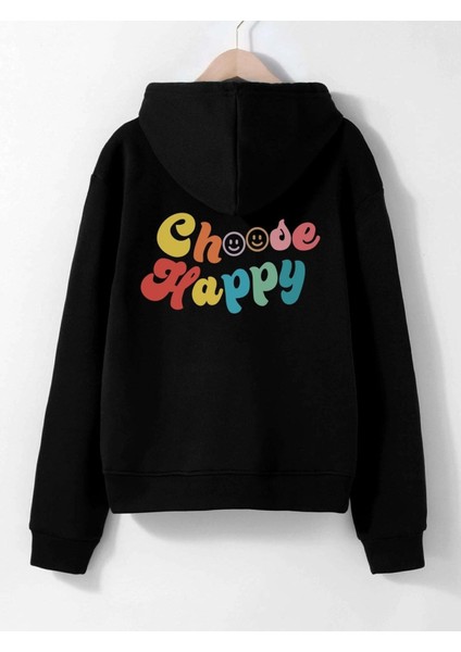Choose Happy Baskılı Kapüşonlu Oversize Ceket