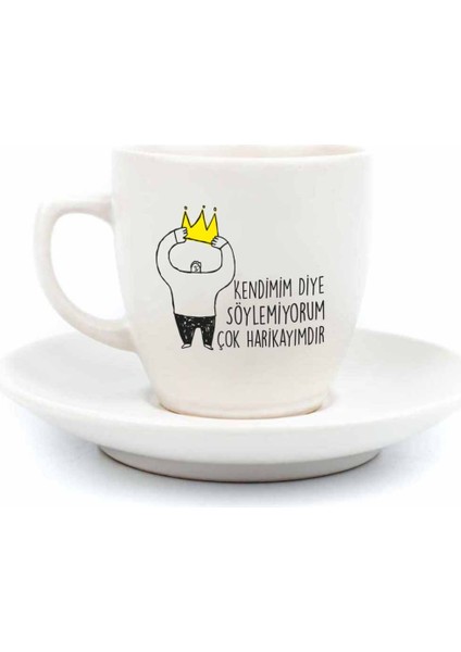 Çok Harikayımdır Mottolu 2 Kişilik 4 Parça Krem Türk Kahvesi Fincan Seti - Hediyelik Kahve Fincanı Seti modelleri