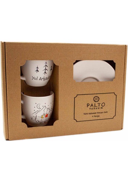 Çok Harikayımdır Mottolu 2 Kişilik 4 Parça Krem Türk Kahvesi Fincan Seti - Hediyelik Kahve Fincanı Seti fırsatları