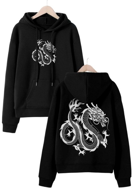 Ejderha Baskılı Kapüşonlu Sweatshirt ve Eşofman Altı Kombin