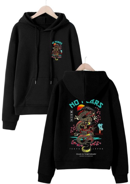 Unisex Oversize No Fears Baskılı Kapüşonlu Sweatshirt