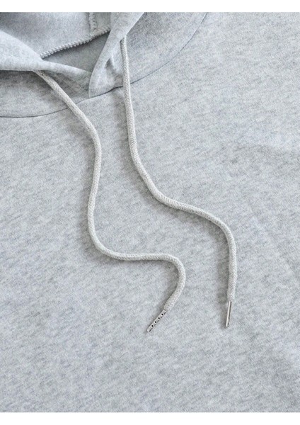 Unisex Gri Gezegen Baskılı Kapüşonlu Sweatshirt