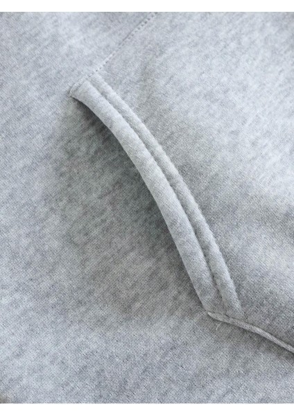 Unisex Gri Gezegen Baskılı Kapüşonlu Sweatshirt