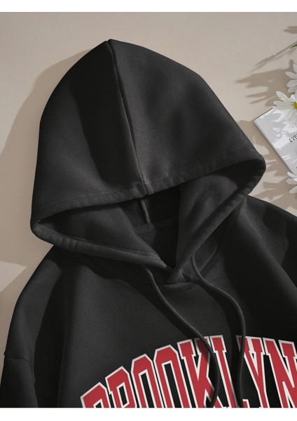 Brooklyn New York Baskılı Ünisex Kapüşonlu Oversize Sweatshirt fiyatları
