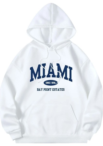 Mıamı Since 1896 Baskılı Ünisex Kapüşonlu Oversize Sweatshirt
