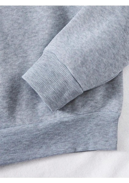 Kedi Kahve Baskılı Oversize Sıfır Yaka Sweatshirt