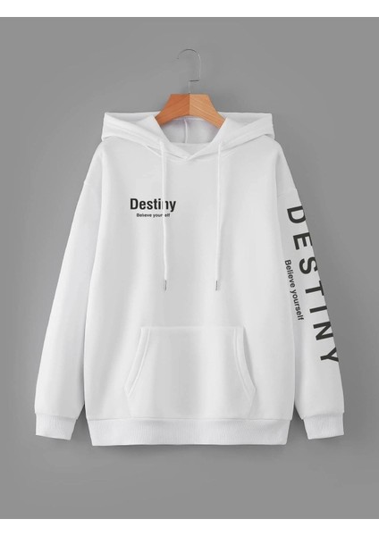 Unisex Destiny Baskılı Oversize Kapüşonlu Baskılı Sweatshirt