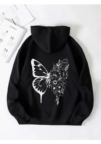 Kadın Oversize Floral Kelebek Baskılı Sweatshirt