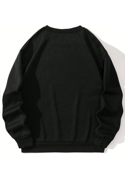 Çiçekli Kitap Baskılı Siyah Bisiklet Yaka Ünisex Oversize Sweatshirt modelleri