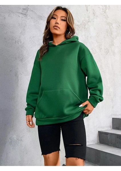 Kadın Yeşil Kiss Me Oversize Kapşonlu Sweatshirt modelleri
