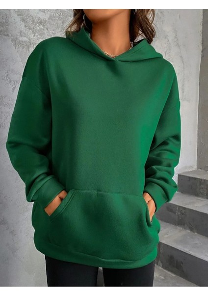 Kadın Yeşil Kiss Me Oversize Kapşonlu Sweatshirt fırsatları