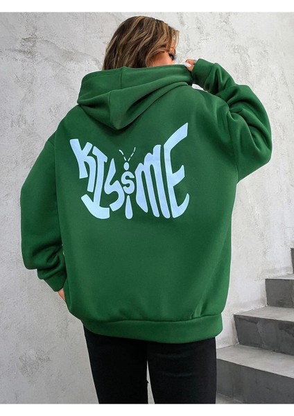 Kadın Yeşil Kiss Me Oversize Kapşonlu Sweatshirt indirimleri