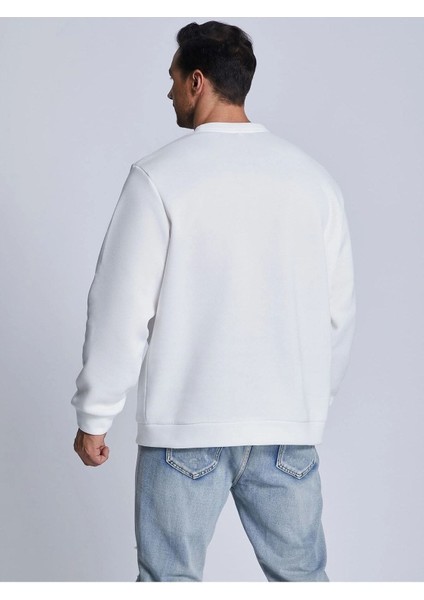 Paris Baskılı Beyaz Bisiklet Yaka Ünisex Oversize Sweatshirt fiyatları
