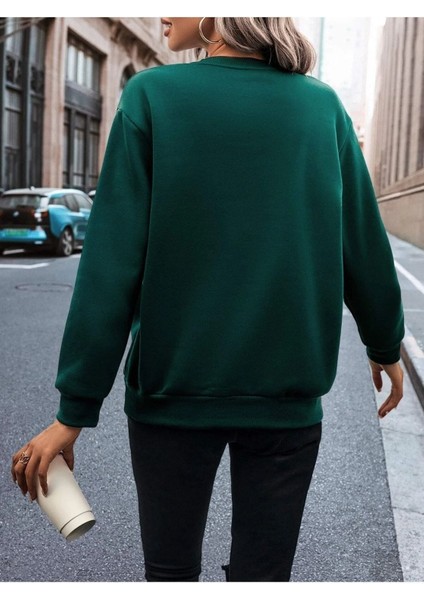 Büyük Leopar Kalp Baskılı Bisiklet Yaka Ünisex Oversize Sweatshirt modelleri