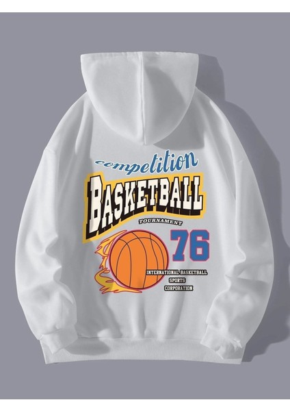 Basketball 76 Baskılı Ünisex Kapüşonlu Oversize Sweatshirt