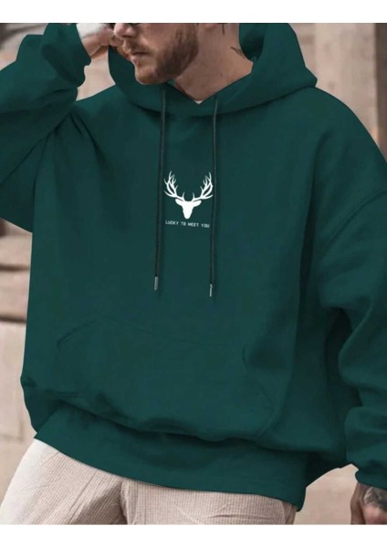 Meet You Baskılı Erkek Kapüşonlu Kanguru Cep Ünisex Oversize Sweatshirt