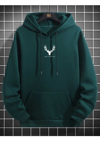 Meet You Baskılı Erkek Kapüşonlu Kanguru Cep Ünisex Oversize Sweatshirt