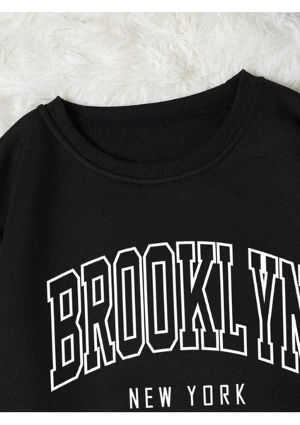 Brooklyn New York Baskılı Bisiklet Yaka Ünisex Oversize Sweatshirt fiyatları
