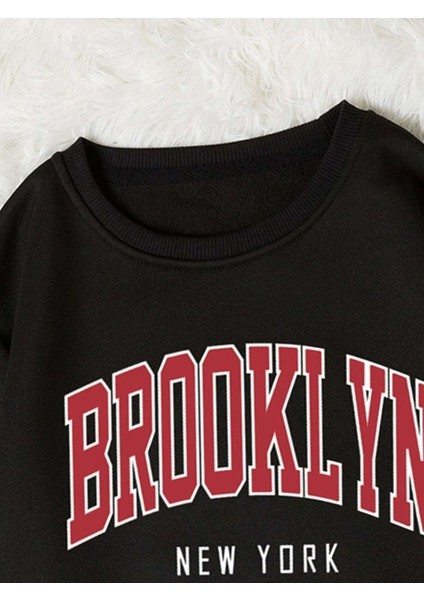 Brooklyn New York Baskılı Bisiklet Yaka Ünisex Oversize Sweatshirt