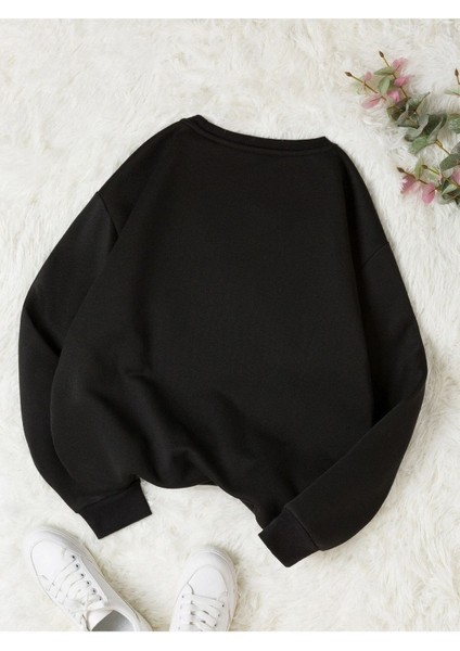 Brooklyn New York Baskılı Bisiklet Yaka Ünisex Oversize Sweatshirt