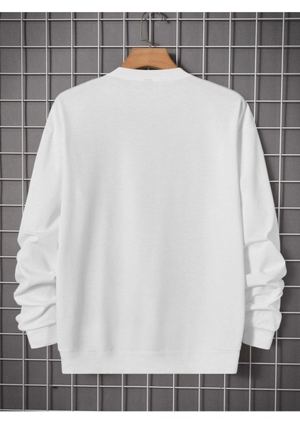 Fermuarlı Bear Baskılı Bisiklet Yaka Ünisex Beyaz Oversize Sweatshirt fiyatları