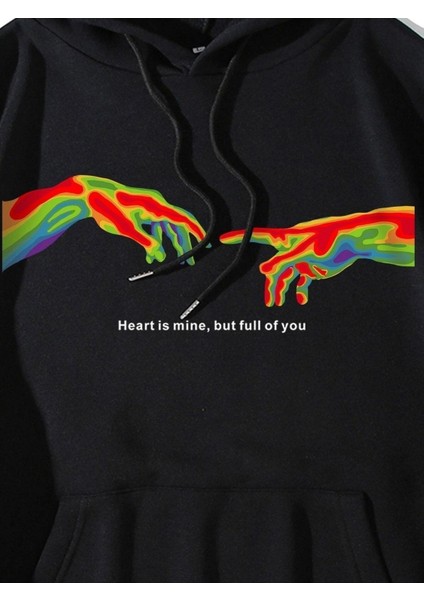 Heart Is Mine Baskılı Ünisex Kapüşonlu Oversize Sweatshirt