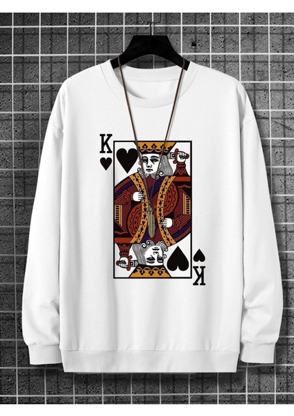 Kral Kupa Baskılı Bisiklet Yaka Ünisex Oversize Sweatshirt