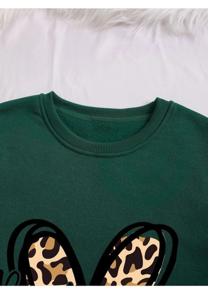 Unisex Yeşil Be Happy Baskılı Oversize Sweatshirt modelleri